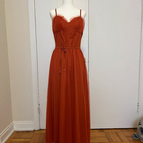 Rust Red Tulle Corset Maxi Dress | Romantic Gown | XL/US M-L (Chinese sizing) - Picture 1 of 12